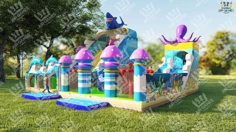 Надувной батут горка 9х8 "Подводный мир - Акула" Air-Games, фото 2