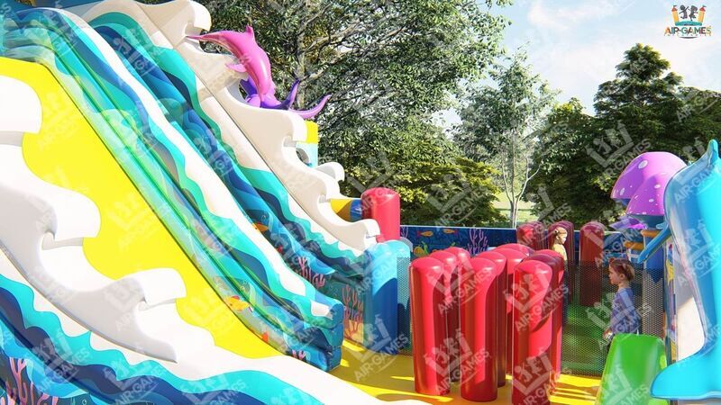 Надувной батут горка 9х8 "Подводный мир - Акула" Air-Games, фото 4
